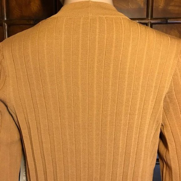 Chico's Sandstone Pleated Cotton Blend High Side Slit Open Front Duster - Picture 8 of 12